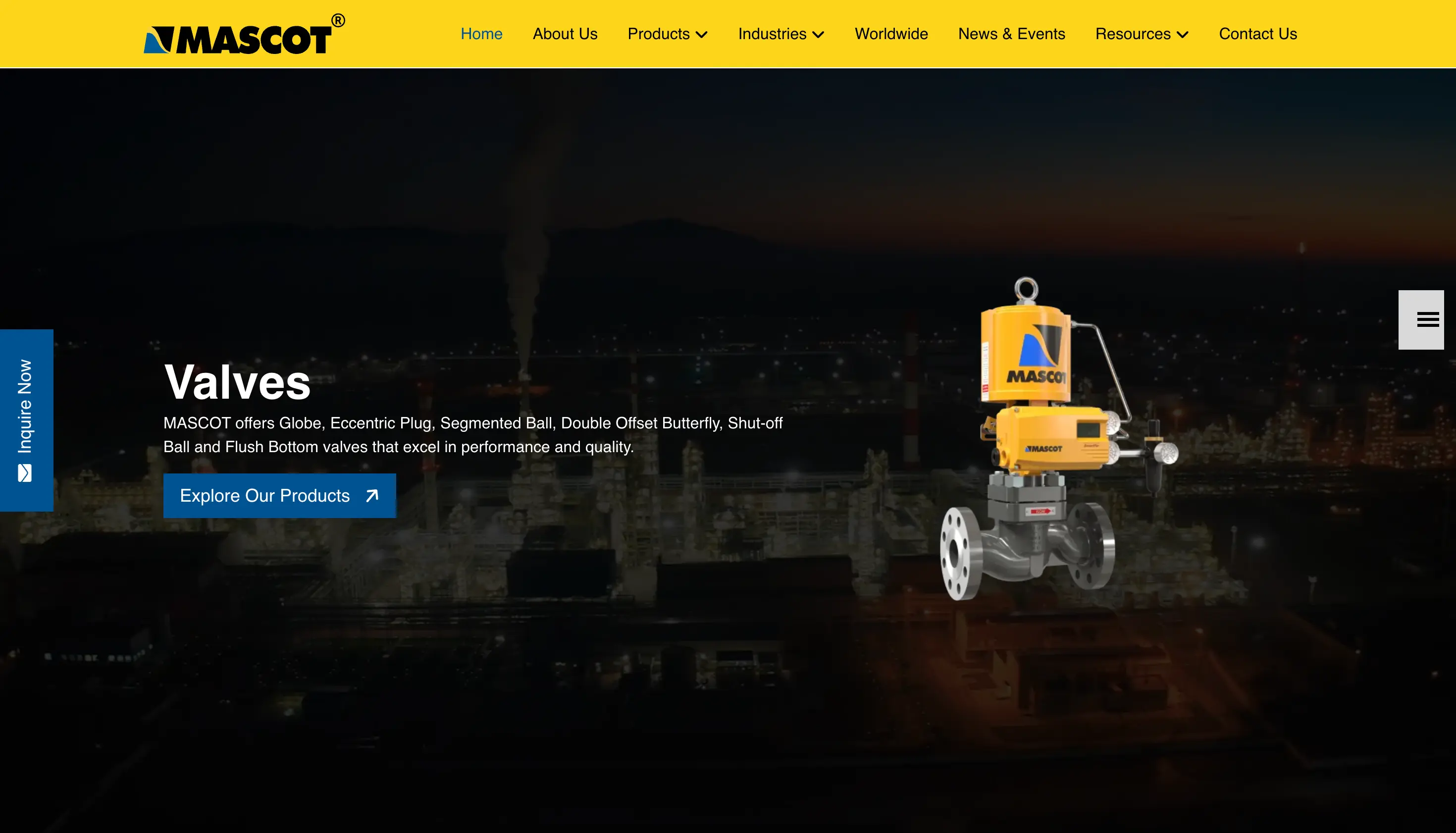 Mascot Valves website homepage